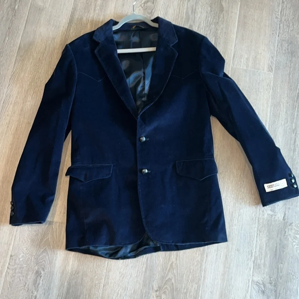 Sharp Sheplers navy blue corduroy western blazer sport coat elbow patches 42L